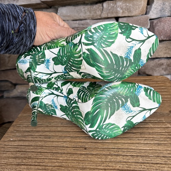 Aldo Stella Printed Patent Tropical Leaves Stiletto 4.5 In Peep Toe Heels 9 - Picture 9 of 12